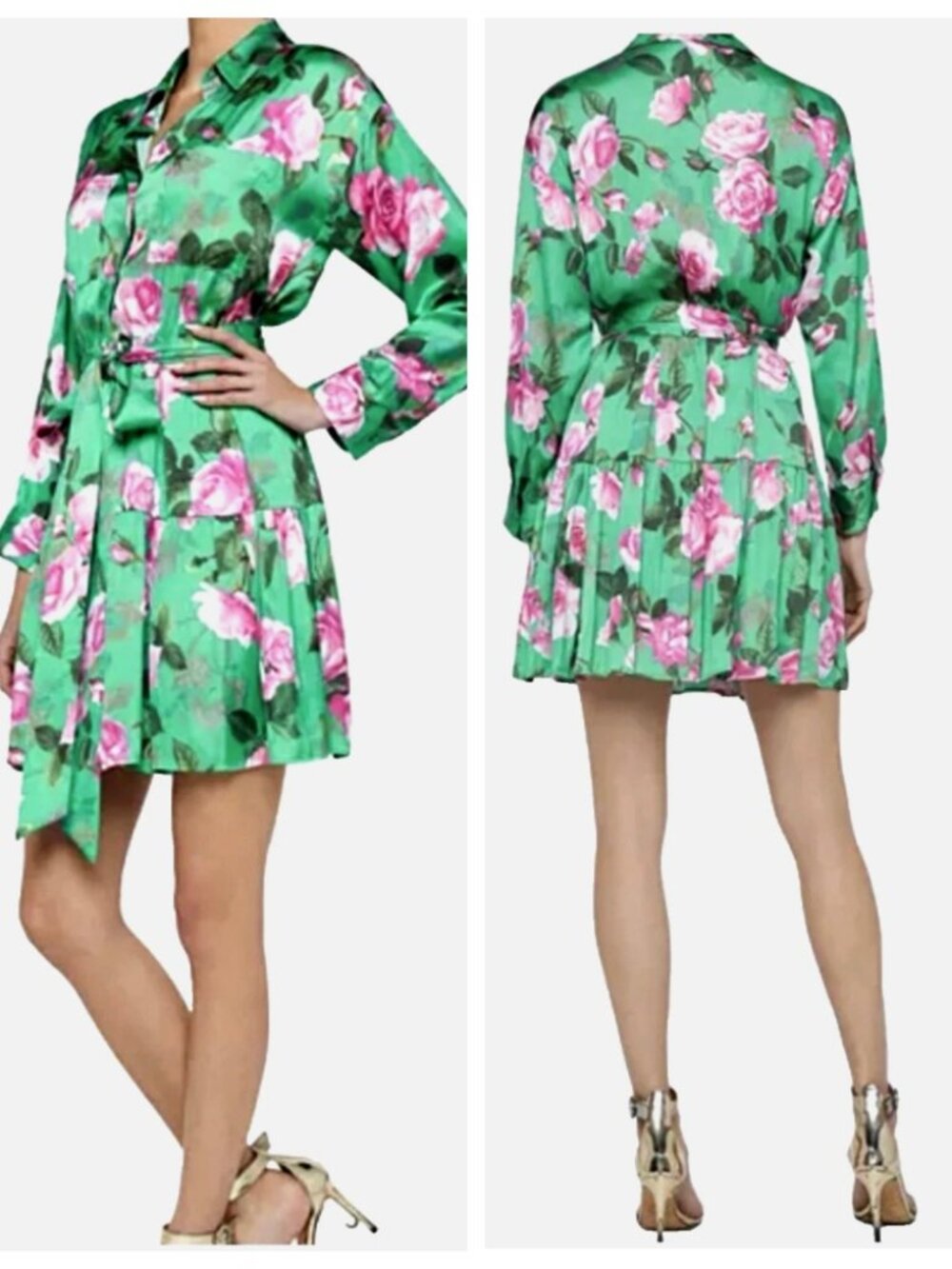 NWT L'Agence Virlen Satin Shirt belted Dress w/pockets S $495 - Picture 5 of 14